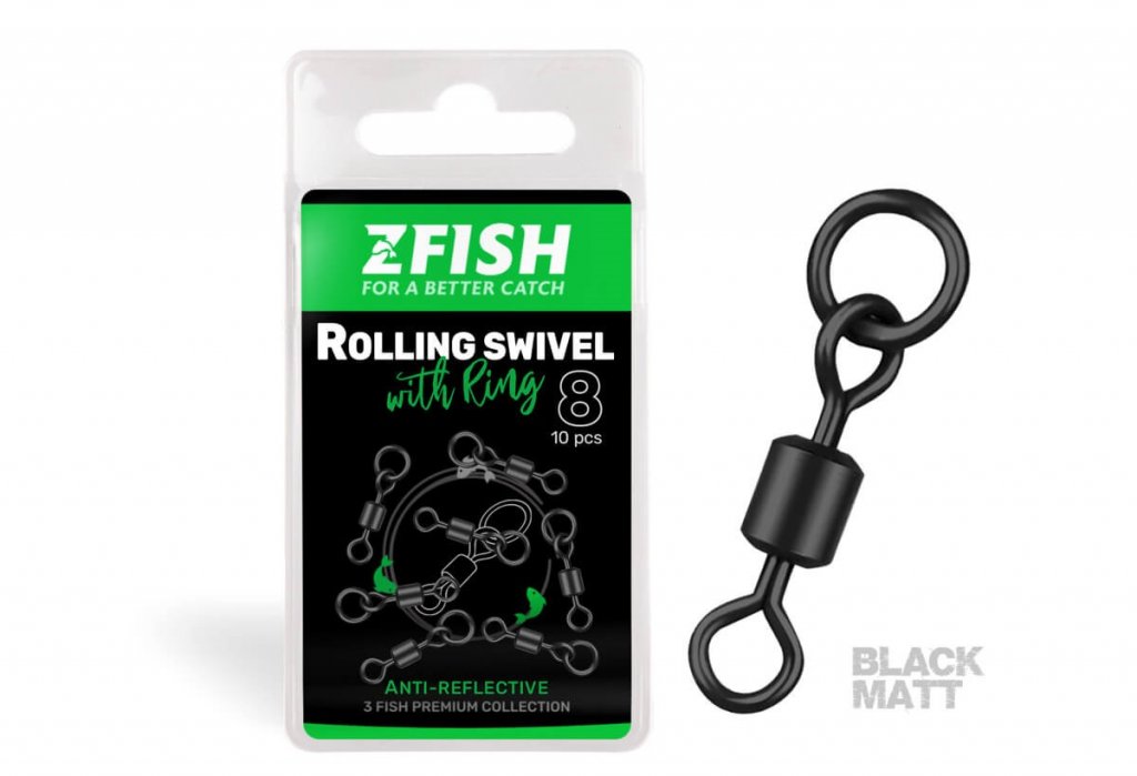 Zfish Obratlík Rolling Swivel with Ring Black Matt vel.8/26kg, 10ks