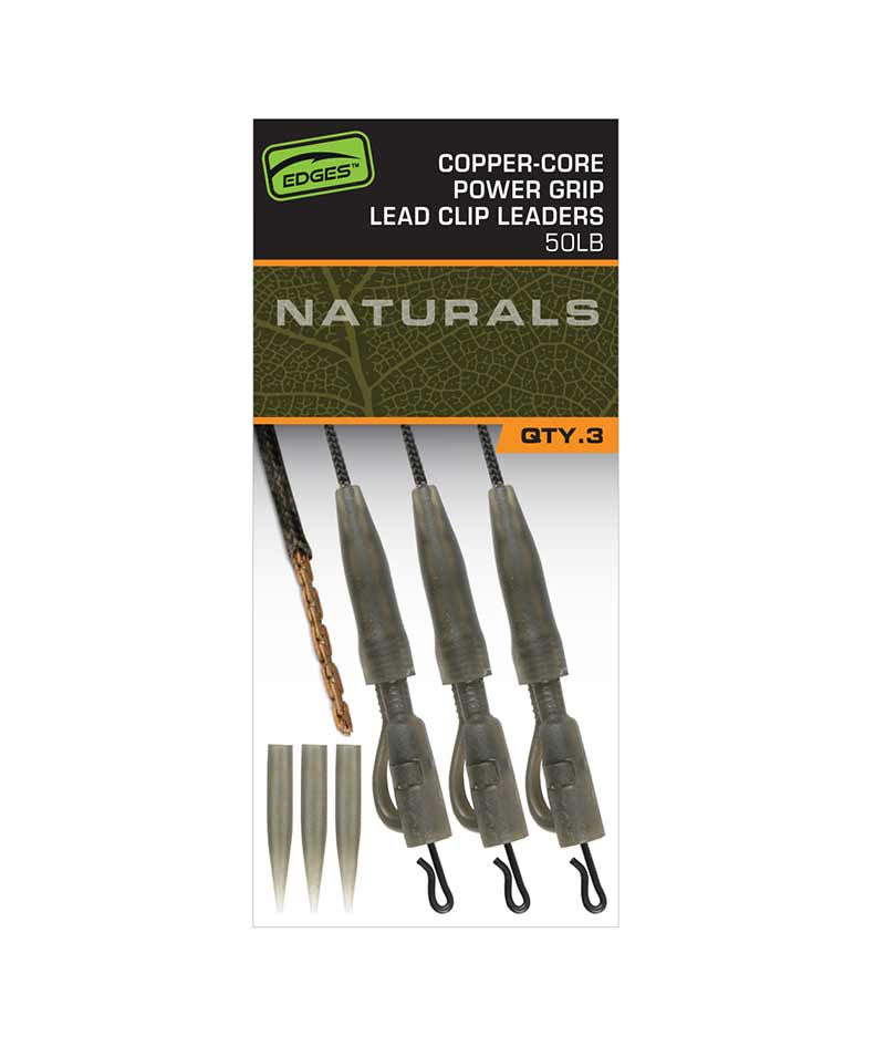 Fox Montáž Edges Naturals Copper Core Grip Lead Clip Leaders 50lb, 3ks