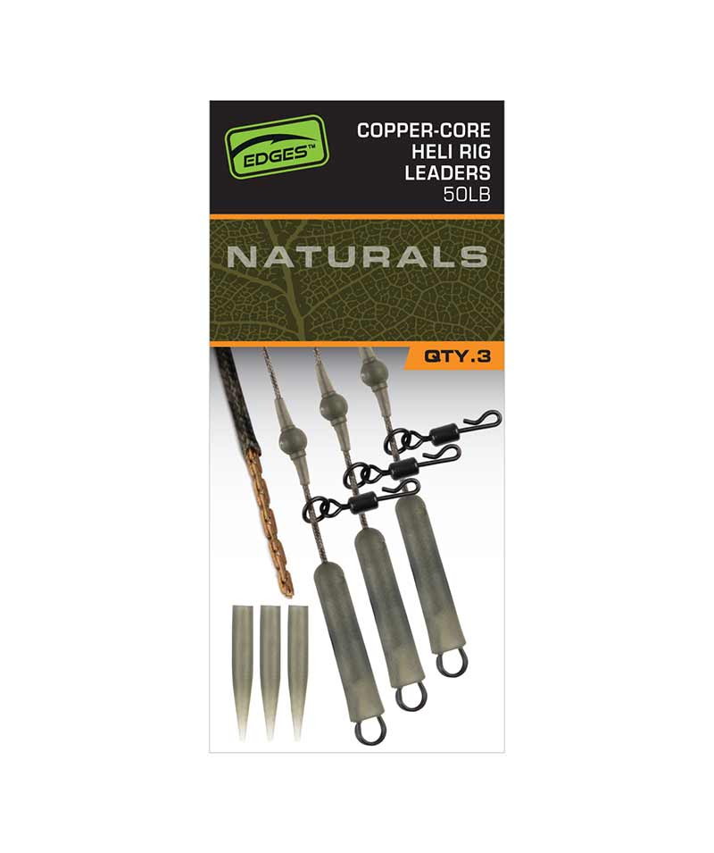 Fox Montáž Edges Naturals Copper Core Heli Rig Leaders 50lb, 3ks